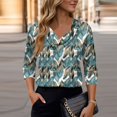 thumbnail image 5 of Iaqnaocc Womens Shirts 3/4 Sleeve Silk Satin Casual Cowl Neck Tees Blouses Fashion Maple Leaf Print T-Shirts Loose Fit Fall Summer Outfits Army Green M, 5 of 6