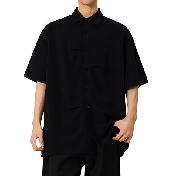 Blusa y camisa de manga corta con cuello vuelto para hombre, estilo vintage, informal, con solapa y botones, a la moda, de manga larga