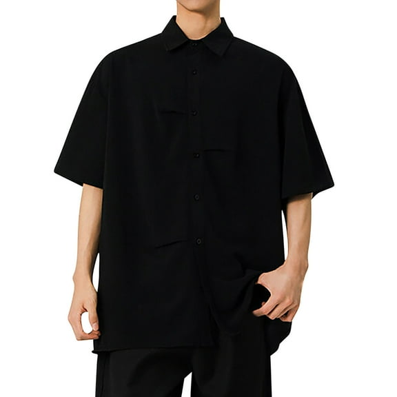 YLSDY Button Down Shirt for Men Lightweight Soft Short Sleeve Shirts Summer Casual Loose Solid Color Beach Shirts Tops Black XXXL