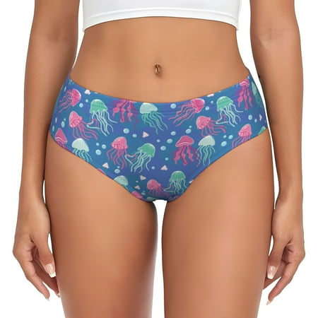 Womens Underwear - Cute Green Pink Jellyfish No Show Seamless Underwear for Women  Soft Comfort Stretch Women s Panties  Hipster Ladies Panties Bikini Underwear Briefs