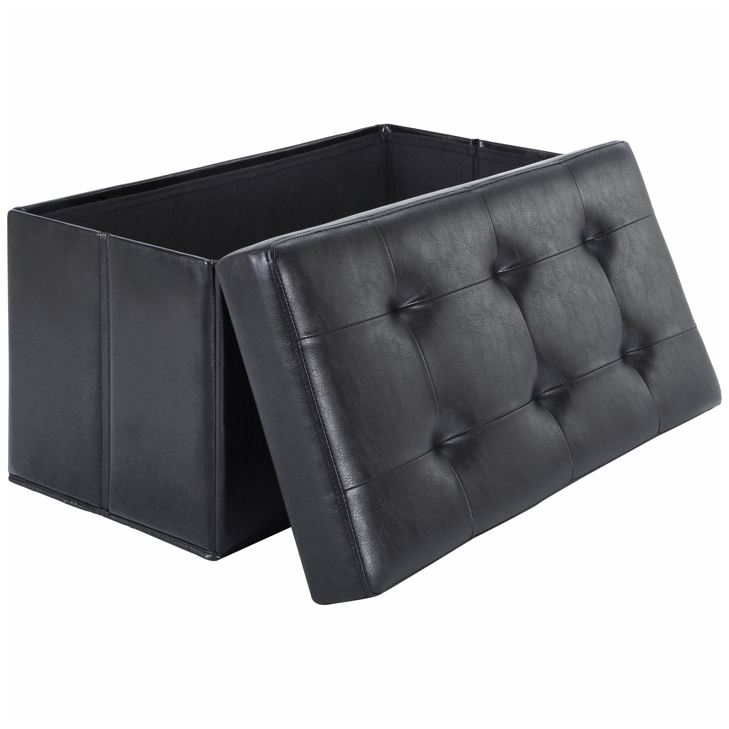 Mainstays 30-inch Collapsible Storage Ottoman, Quilted Black Faux Leather - image 4 of 6