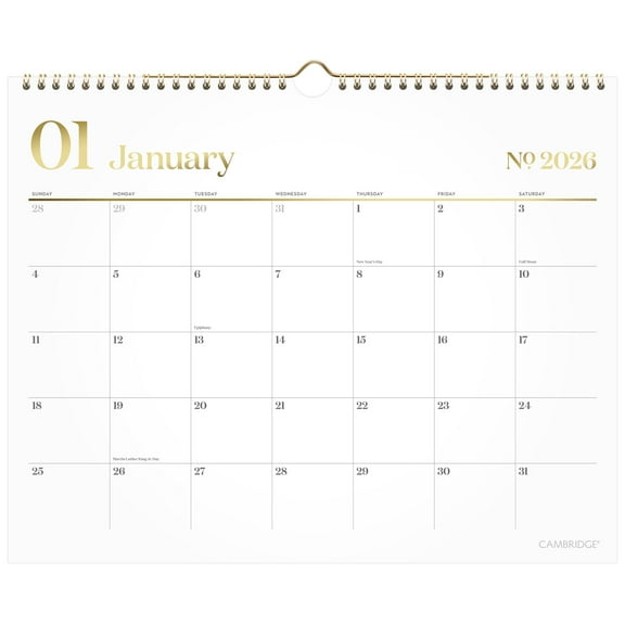 Cambridge WorkStyle 2026 Monthly Wall Calendar White Medium 15 x 12 - Wall