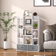 thumbnail image 2 of Costway Modern Bookshelf Rustic Wooden Shelf Organizer with 2 Non-woven Fabric Drawer, 2 of 10