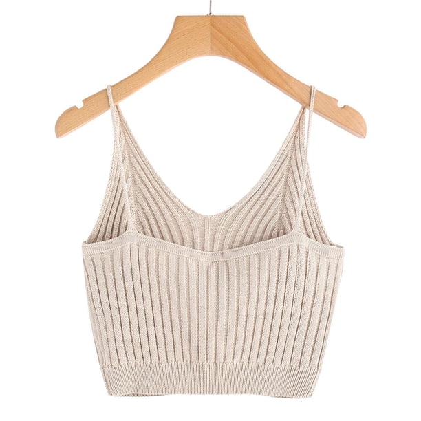 Guardurnaity Top corto de punto para mujer a la moda, Tops cortos sin mangas de algodón, lencería, ropa interior, ropa de calle, chaleco, camiseta Prendas para la parte del cuerpo albaricoque Guardurnaity AP000157-04B