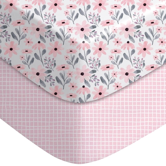 Sábanas para corralito Yoofoss para niña, paquete de 2, 38 x 26, sábanas ajustables para mini cuna compatibles con colchón Graco Pack n Play, microfibra ultrasuave y transpirable, rosa floral