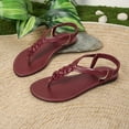 thumbnail image 5 of Flat Thong Sandals with T-Strap and Adjustable Ankle Buckle for Women Wine 9.5, 5 of 7