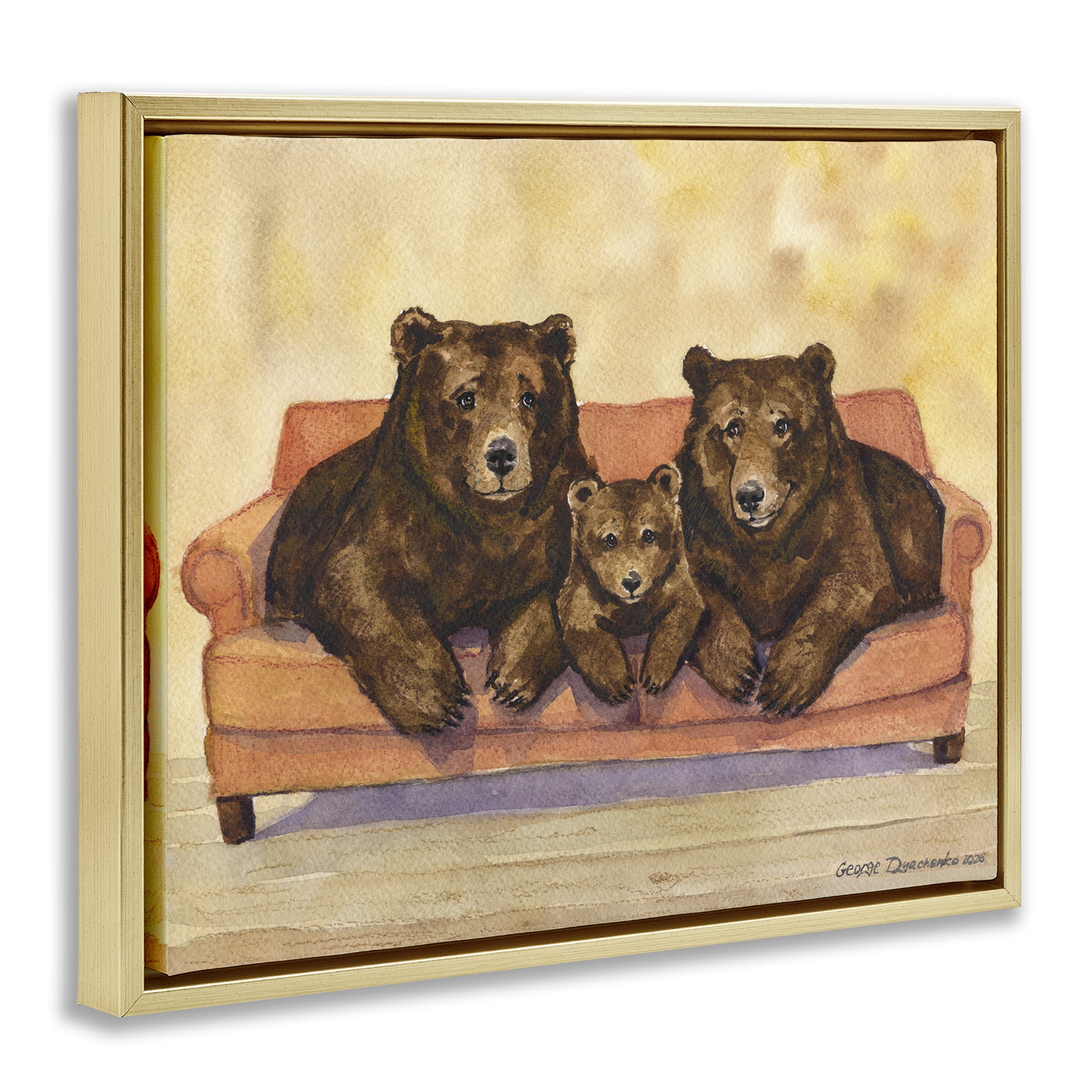 Stupell Industries Bear Family Trio Gold Framed Floater Canvas Wall Art, design by George Dyachenko