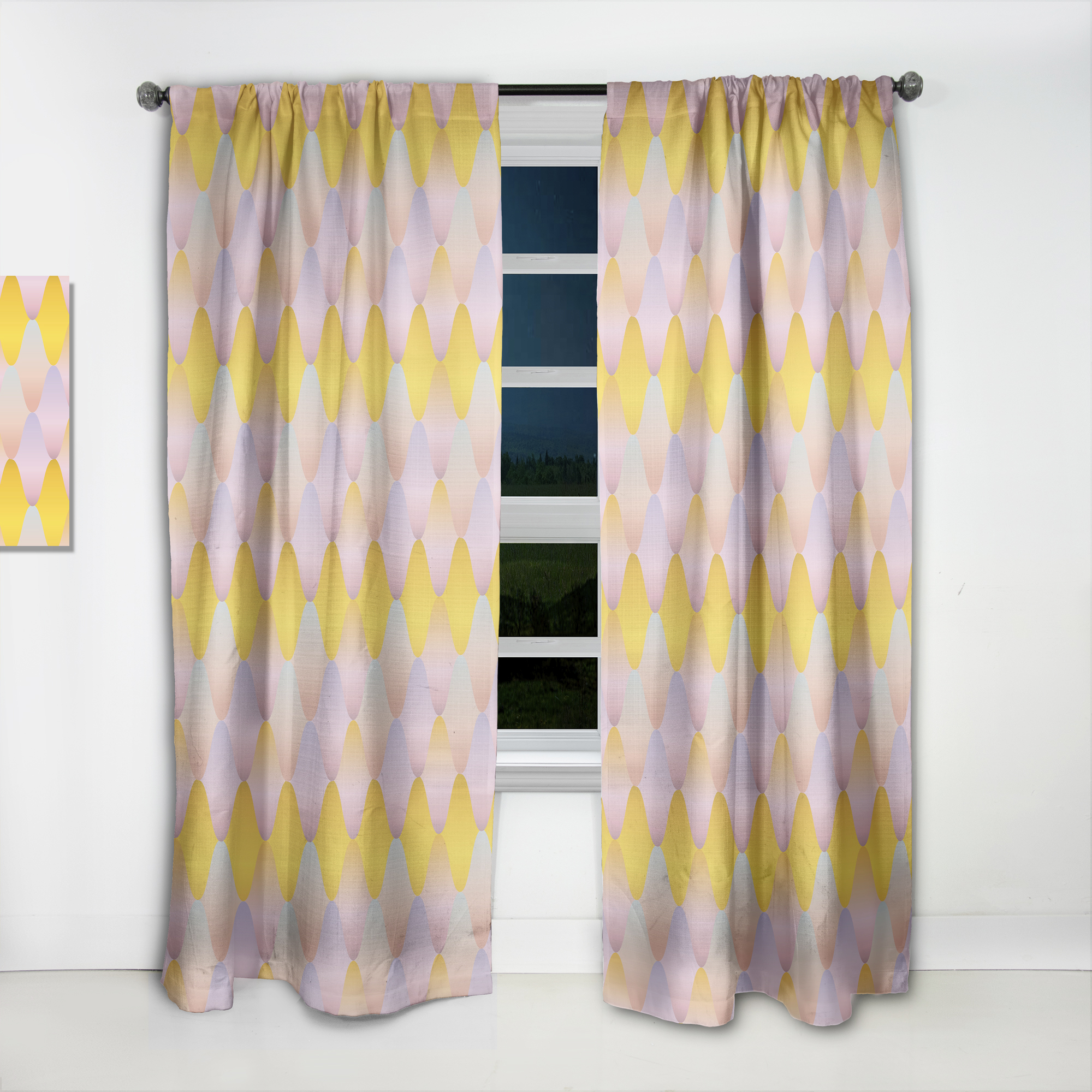 Designart 'Golden Diamond Geometrical Pattern II' Mid-Century Modern Curtain Panel