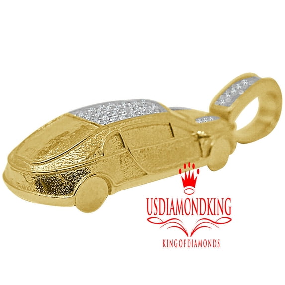 Men's 14k Yellow Gold Over Real Silver Simulated Diamond Sport Car Charm Pendent