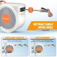 thumbnail image 3 of CazToi Auto Rewind Garden Hose Reel, Retractable Hose with 9-Function Nozzle, Lock at Any Length Wall Mount with Swivel Bracket for Outdoor Watering, 3 of 9
