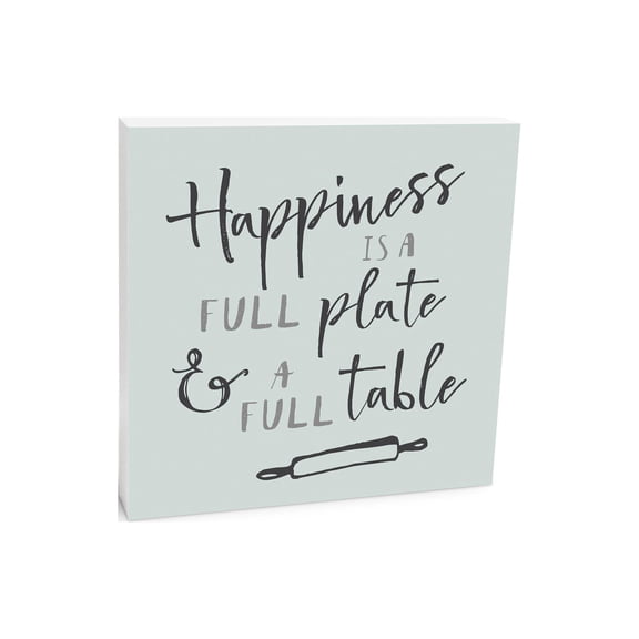 Happiness Full Table Mint Rolling Pin 10 x 10 Wood Tabletop Sign Plaque