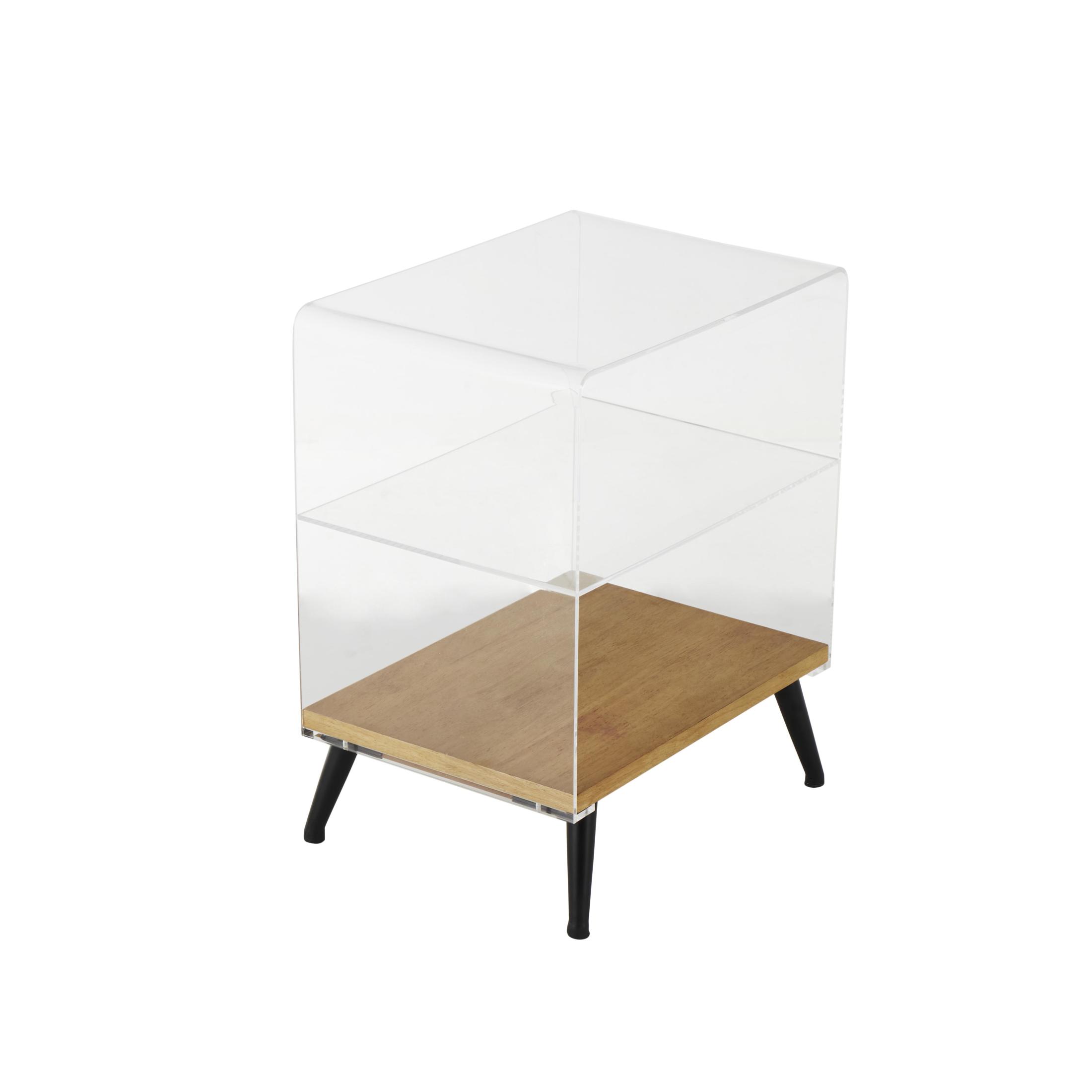 DecMode 19" x 23" Clear Acrylic Plastic Accent Table with Wood Base and Black Metal Legs, 1-Piece