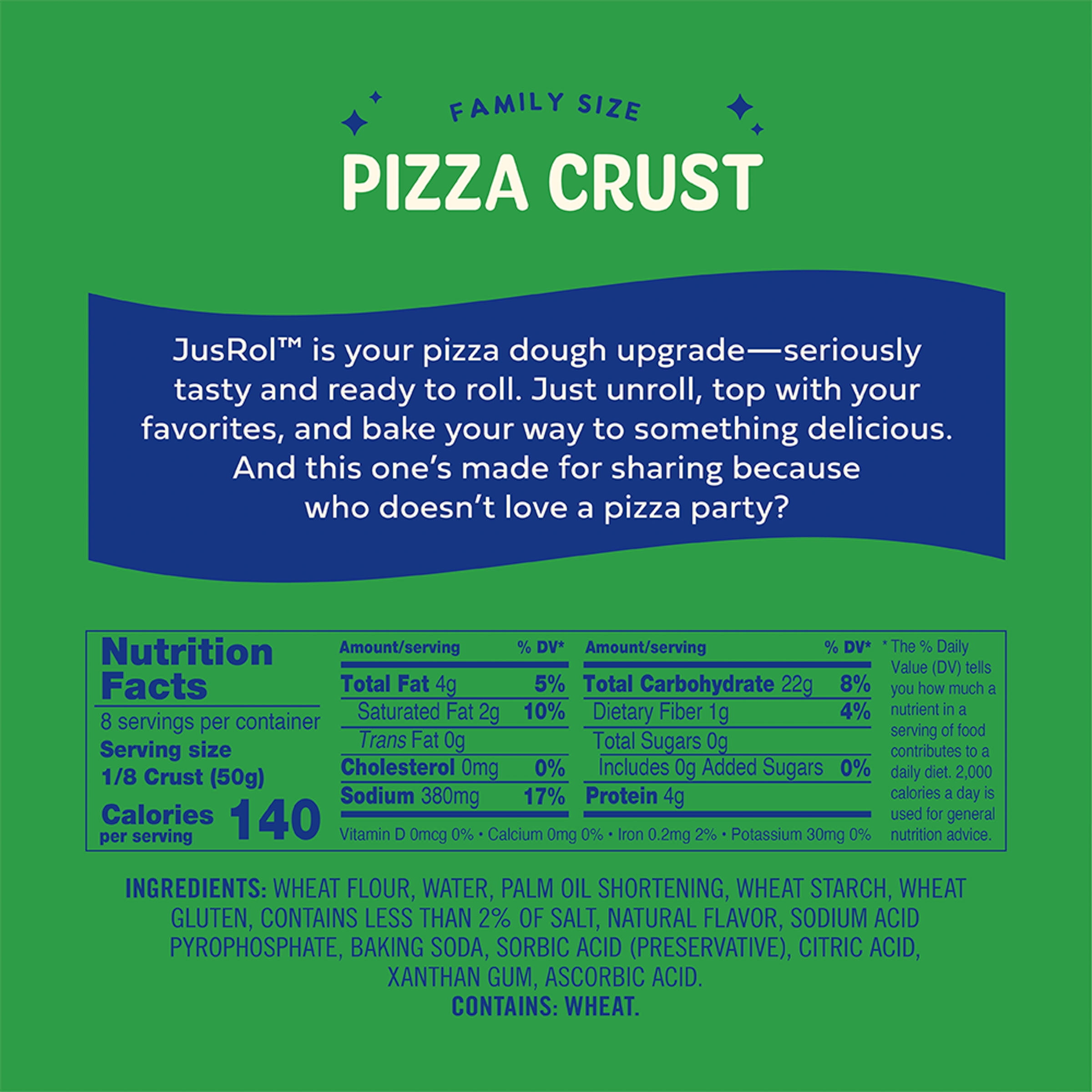Jus-Rol Family Size Pizza Crust, Pre-Rolled Refrigerated Dough, 14.1 oz, Large Crust for Homemade Pizza