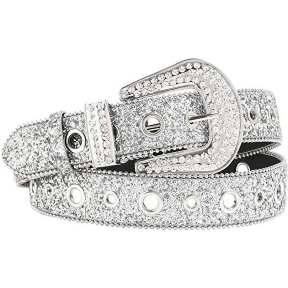 Women Rhinestone Belt Vintage Cowgirl Sequin Diamond Bling Belts Y2k Leather Belt for Men