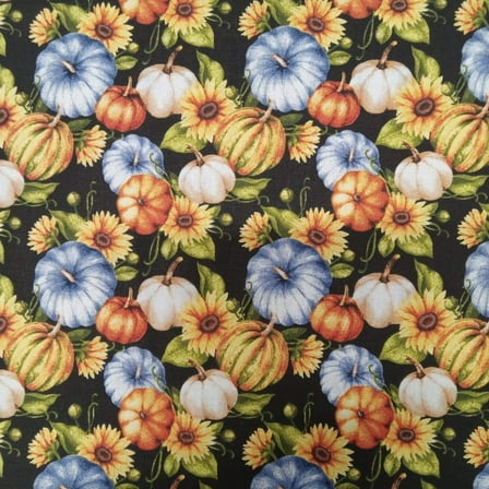 Harvest Pumpkins and Sunflowers Cotton Fabric