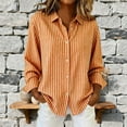 thumbnail image 4 of XUNKUSGA Shirts for Women Classic Striped Button Down Womens Shirts Casual Long Sleeve V Neck Collared Women's Tops for Vacation Party Working Stylish Dress Shirts for Women S-2XL Orange, 4 of 5