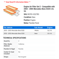 thumbnail image 2 of Engine Air Filter Set 2 - Compatible with 2003 - 2005 Mercedes-Benz E320 3.2L V6 - Autopart Premium, 2 of 2
