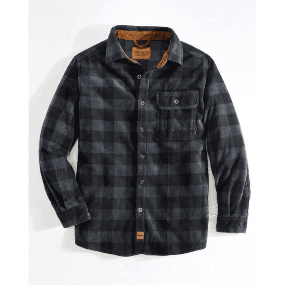Venado Men's Heavyweight Buffalo Plaid Fleece Shirt (X-Large, Charcoal Gray)