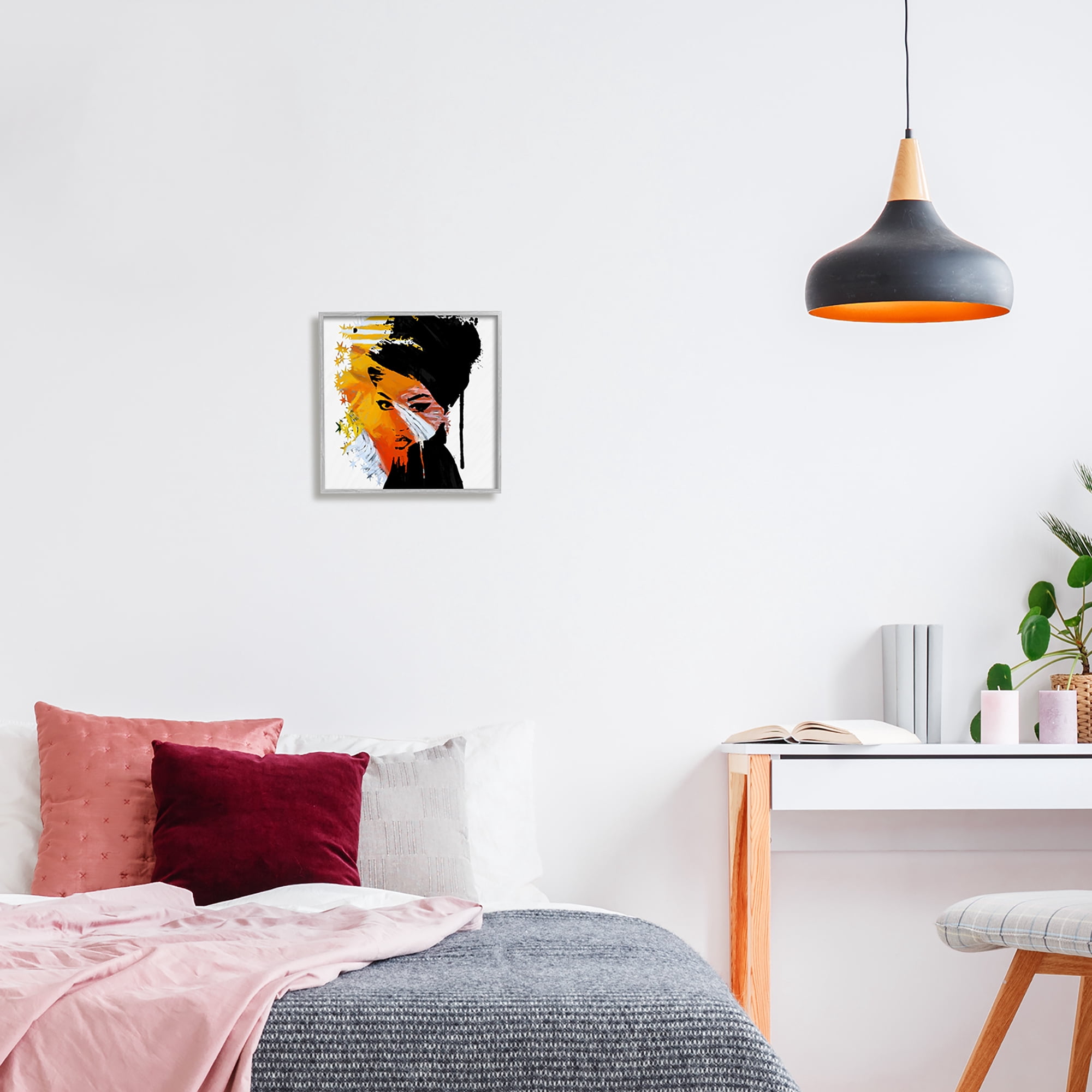 Stupell Industries Abstract Woman & Stars Abstract Painting Gray Framed Art Print Wall Art, 12 x 12