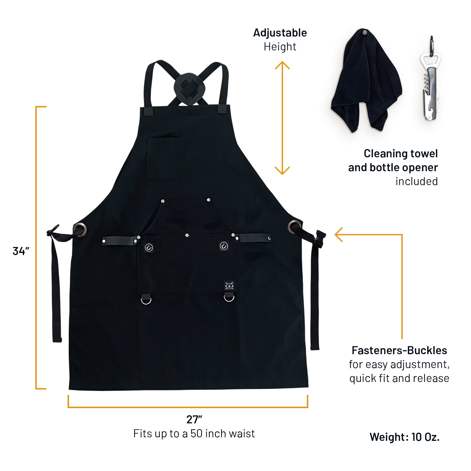 Kitchen Chef Apron for Men with Pockets | Professional Grade | Made for Cooking, Servers, Waitress , BBQ, Grill, Work, Comfortable with Cross Back Straps, Quick-Release | Aprons for Women with Pockets