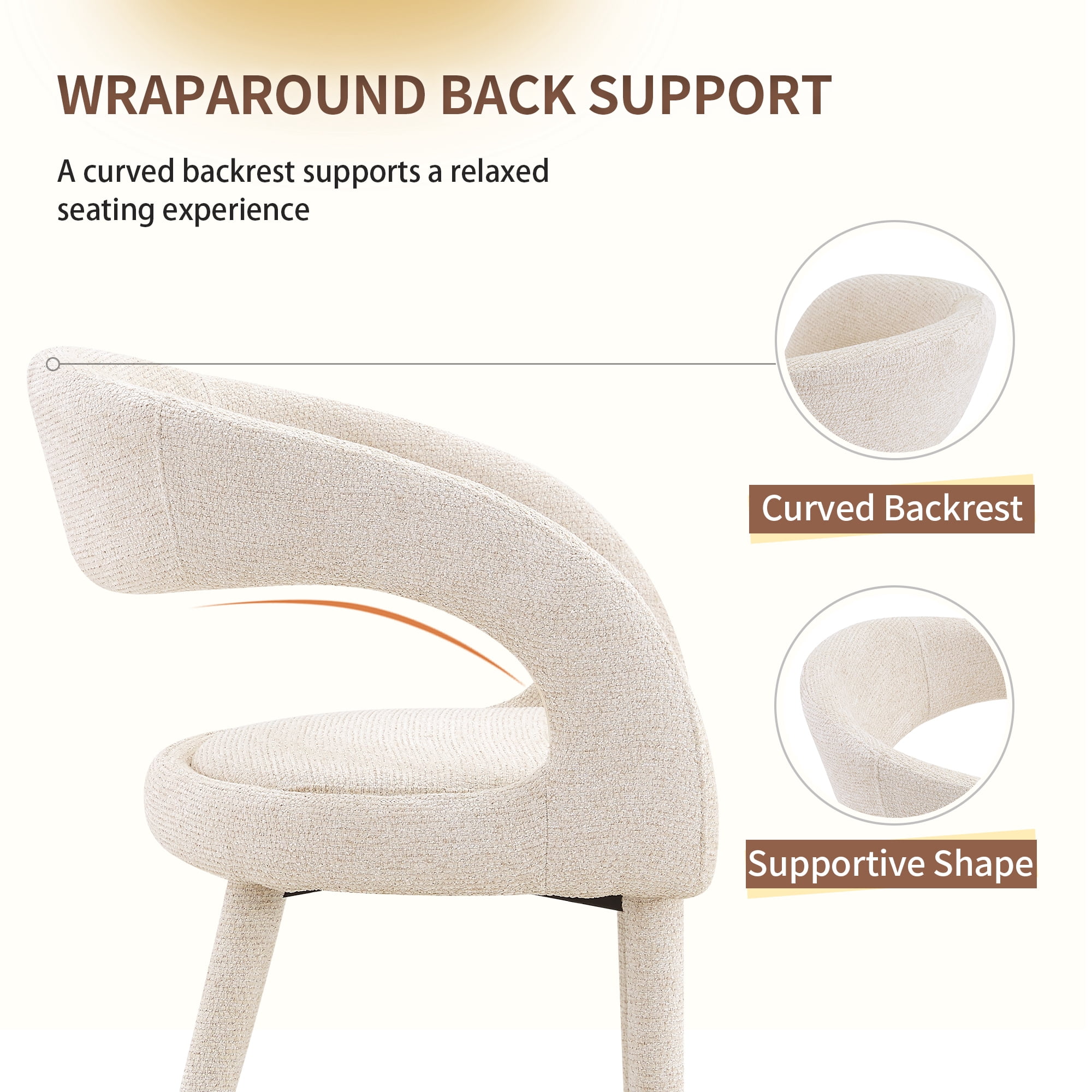 Leumius Premium Sherpa Upholstered Dining Chair with Hollow Backrest Accent Chair for Dining Room Bedroom Vanity Living Room Conference (Off White, Set of 2)