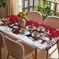 thumbnail image 3 of Red Christmas Table Cloths for 3 Foot Rectangle Tables, Snowman Xmas Tree Winter Snowflake Patio Waterproof Elastic Fitted Tablecloths, Washable Rectangular Table Cover for Camping, 3 of 8