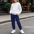 thumbnail image 5 of Vetsdori 2 Pieces Outfits Sets for Boy Winter Athletic Cotton Outdoor Solid Color Pockets, Elastic Waist Crew Neck Kids Clothing Long Sleeve Tops and Joggers, Navy, Size: 9-10 Years, 5 of 9