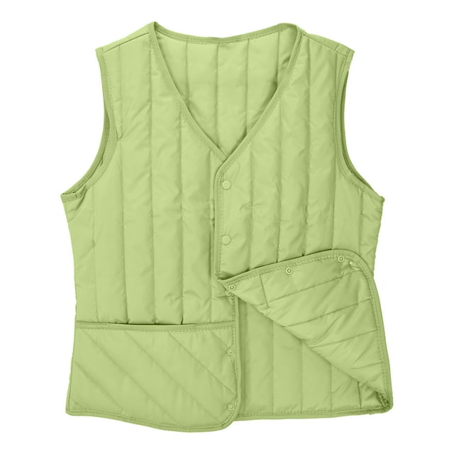 HongQid Women's Puffer Vest V-neck Lightweight Quilted Button Sleeveless for Fall Winter