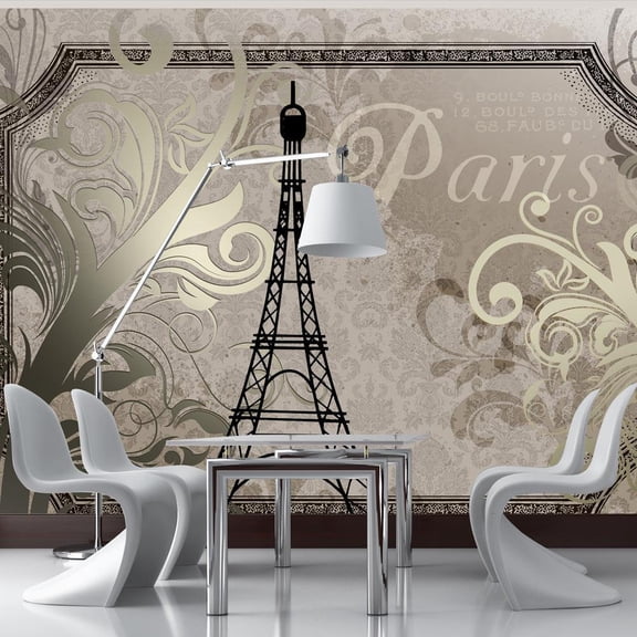 Tiptophomedecor Cityscape Wallpaper Wall Mural - Vintage Paris - Gold