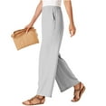 thumbnail image 4 of Women's Linen Boho Pants Wide Leg Casual Palazzo Button High Waist Business Lounge Trendy Trouser with Pockets (S, Gray), 4 of 7
