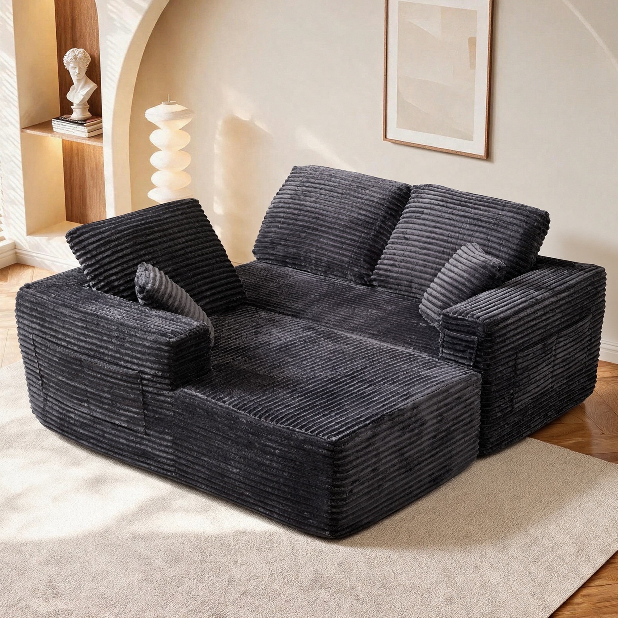 HOQBN 100.39" Cloud Sectional Couch with L-Shape Chaise,Modern Modular Sofa with Deep Seat,No Assembly Required,Compressed Packaging for Living Room Grey