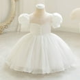 thumbnail image 3 of Avrntaa Baby Girl Puff Sleeve Tulle Dress Pearl Trim Babydoll Ball Gown Ruched Princess Dresses for 1-10Y, 3 of 4