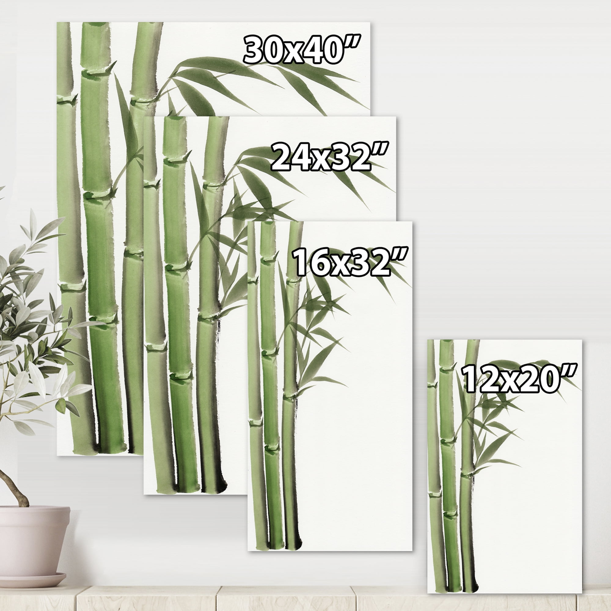 Designart ' Detail of Dark Green Bamboo and Leaves IV ' Traditional Canvas Wall Art Print
