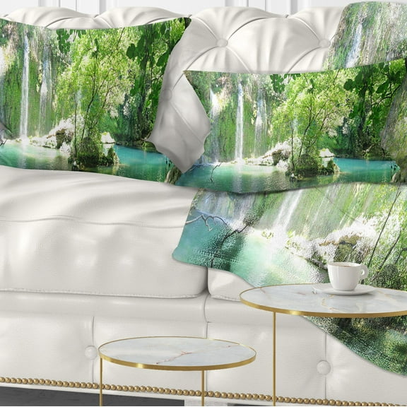 Designart Kursunlu Waterfalls Antalya - Landscape Photography Throw Pillow - 12x20