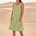 thumbnail image 4 of Vestido sin mangas estampado de lino para mujer: largo hasta la rodilla, estampado floral, bolsillos, ropa de verano para la playa., 4 of 7