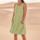 thumbnail image 4 of Vestido sin mangas estampado de lino para mujer: largo hasta la rodilla, estampado floral, bolsillos, ropa de verano para la playa., 4 of 7