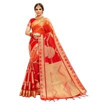 Sarees for Women Banarasi Art Silk l Tradional Indian Wedding Diwali Gift Sari with Unstitched Blouse Red