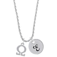 thumbnail image 1 of Delight Jewelry Silvertone Large Greek Letter - Omega - Silvertone Script Initial Disc - E - Charm Necklace, 20"+3", 1 of 4