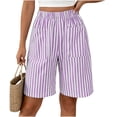 thumbnail image 2 of Kinrui Striped Bermuda Shorts for Women Casual Elastic Waist Summer Beach Long Shorts with Pocket,Size S-2XL, 2 of 7