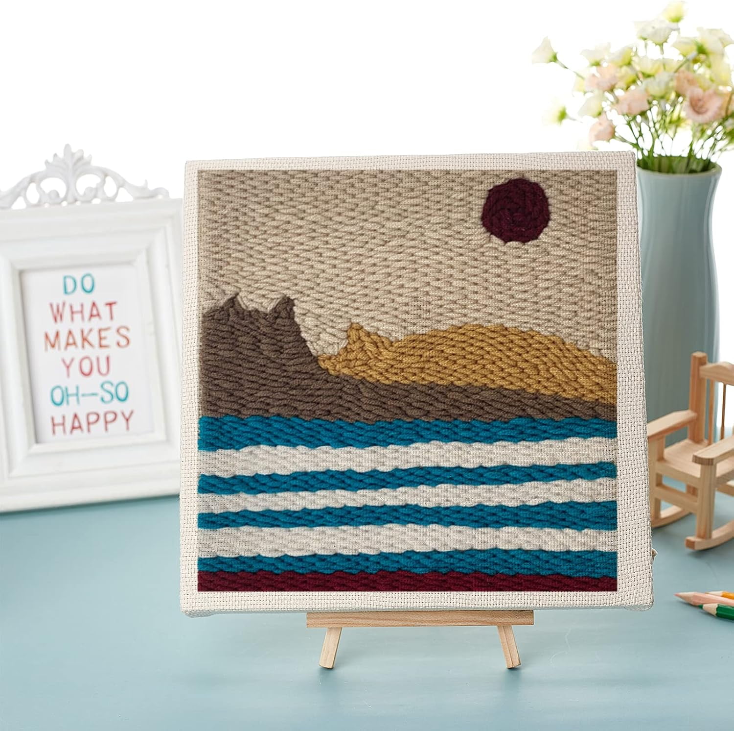 2Pcs Punch Needle Frame Covered with Cloth Needlework Fabric Punch Needle Cloth for Craft Stitching Applique Embellishment 9.8×9.8"