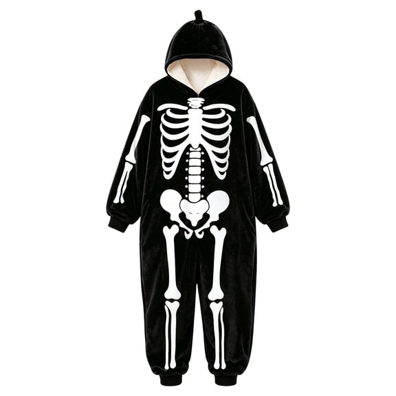 Gunia Halloween Little Boy Girl Cosplay Skeleton Onesie Flannel Fleece Romper For Kids Cozy Unisex Jumpsuit Role Play Outfits Black 5-6 Years