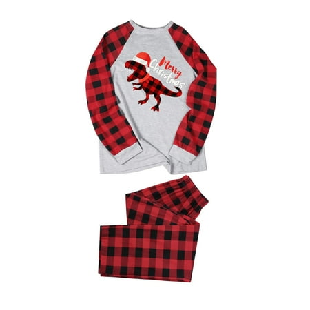 

Christmas Pajamas for Family Parent-Child Outfit Winter Fall Matching PJs Letter Plaid Printed Long Sleeve Tee Bottom Loungewear Pajama Sets