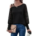 thumbnail image 3 of Xuanfei Womens Lace Patchwork Long Sleeve Strappy One Shoulder Buttons Top, 3 of 7
