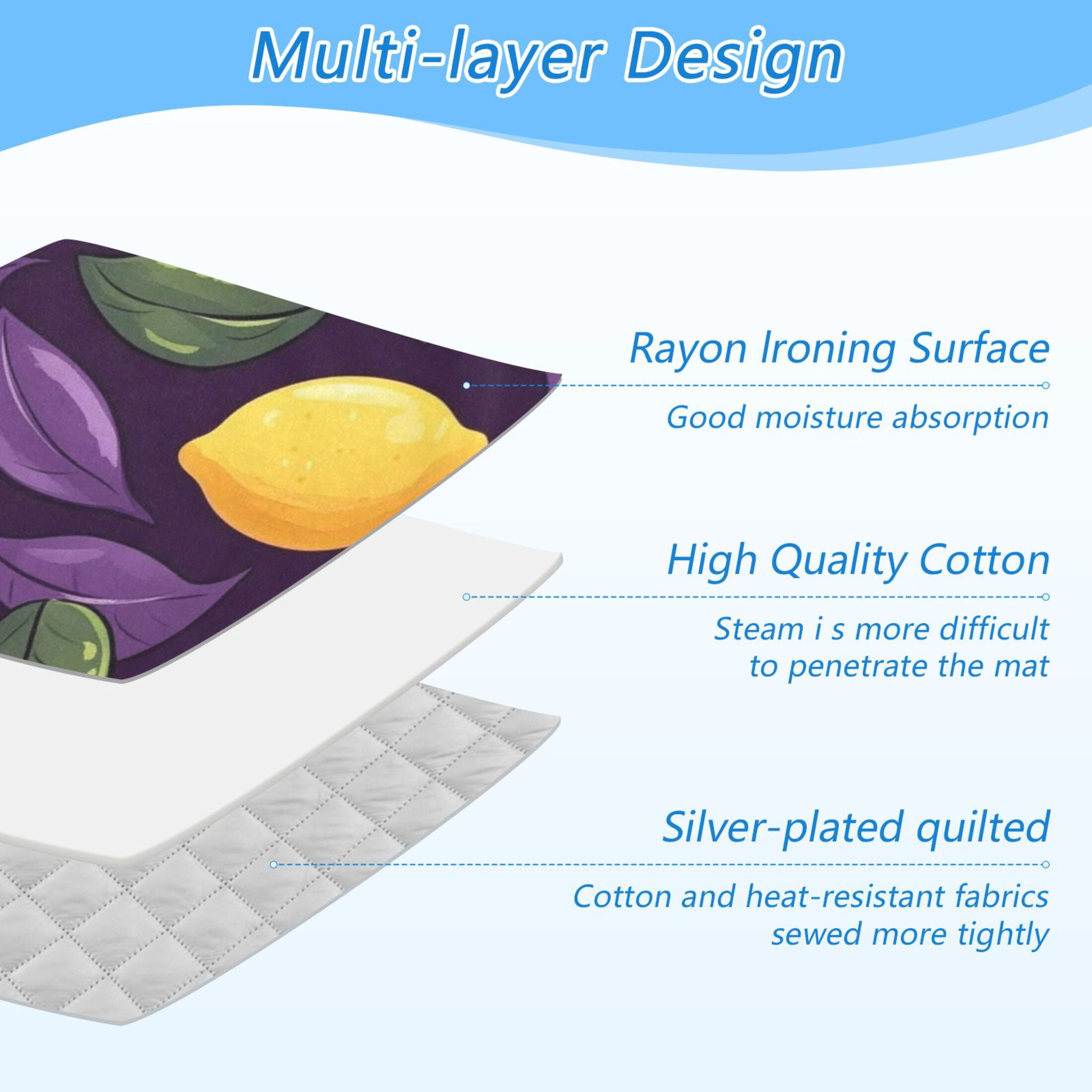 Lemons and Leaves on Dark Ironing Mat Blanket for Table Top Travel Portable Ironing Board Pad 47.2x27.6 Inch