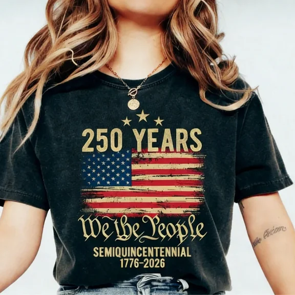 250 Years We the People American Flag T-Shirt, USA Semiquincentennial 1776-2026 Patriotic Graphic Tee for Men and Women