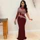 thumbnail image 4 of Vestido largo ajustado con cristales y diamantes de imitación para mujer, sexy, de una manga, de malla transparente, con retazos, para fiesta nocturna y club, 4 of 5