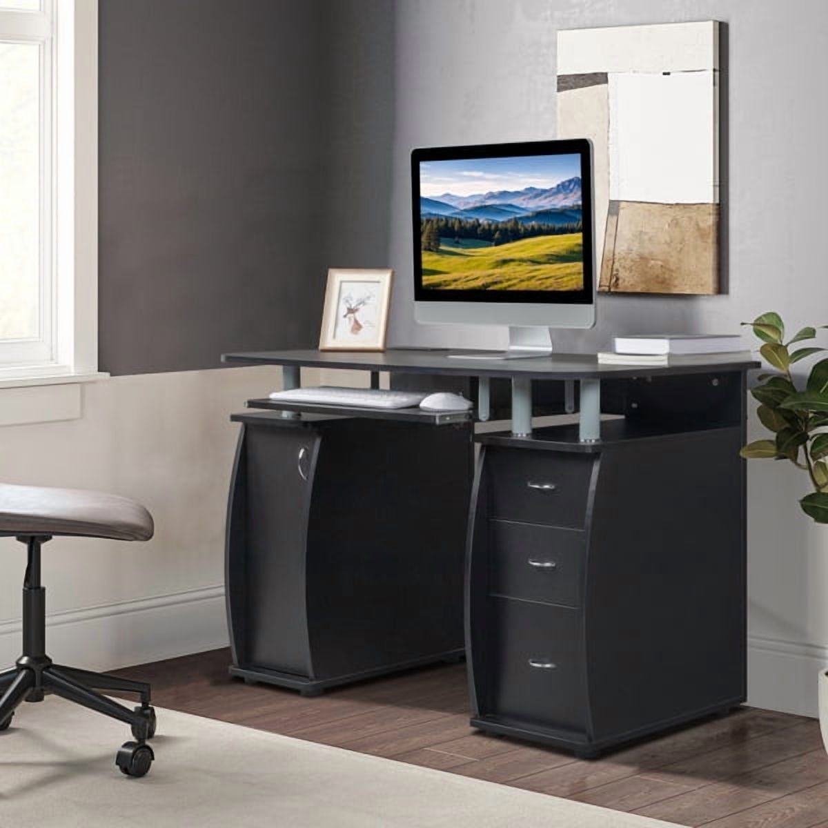 45.3" Portable Computer Desk with 3 Drawers & 1 Door Shelf, Removable Keyboard Slide Rail, Fits Bedrooms/Home Offices