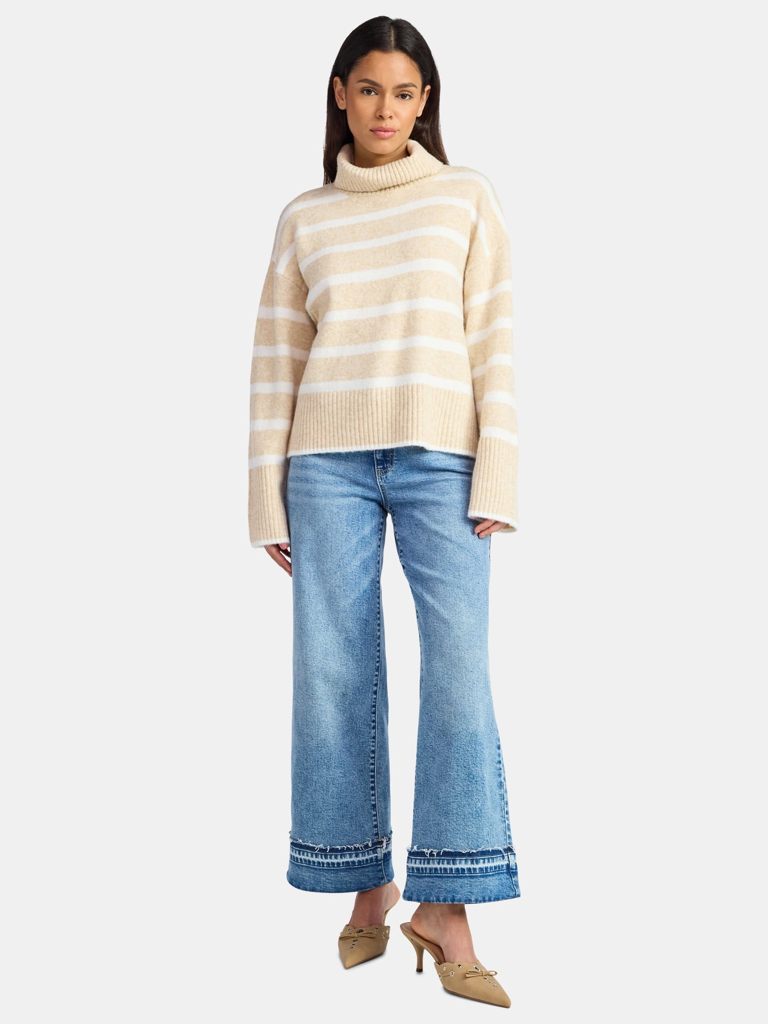 Time and Tru Women's Chunky Turtleneck Pullover Sweater with Long Sleeves, Mid-weight, Sizes XS-XXXL