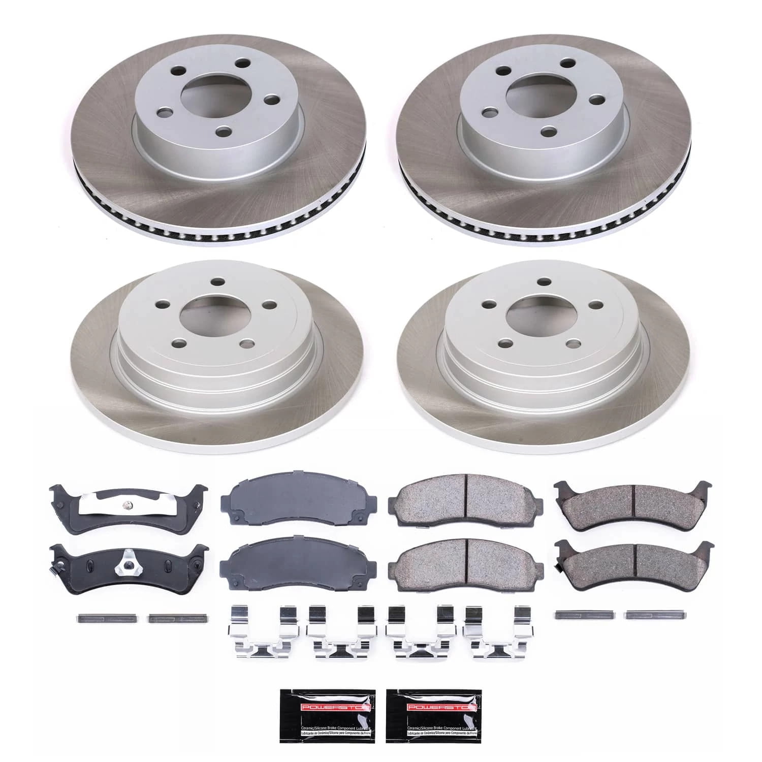 PowerStop Front and Rear Semi-Coated Rotor and Low-Dust Ceramic Brake Pad Kit SC5595