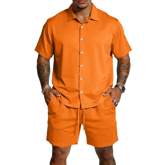 Men's 2 Pieces Summer Short Sets Short Sleeve Button Down Shirts Summer Beach Shorts Casual Vacation Outfits